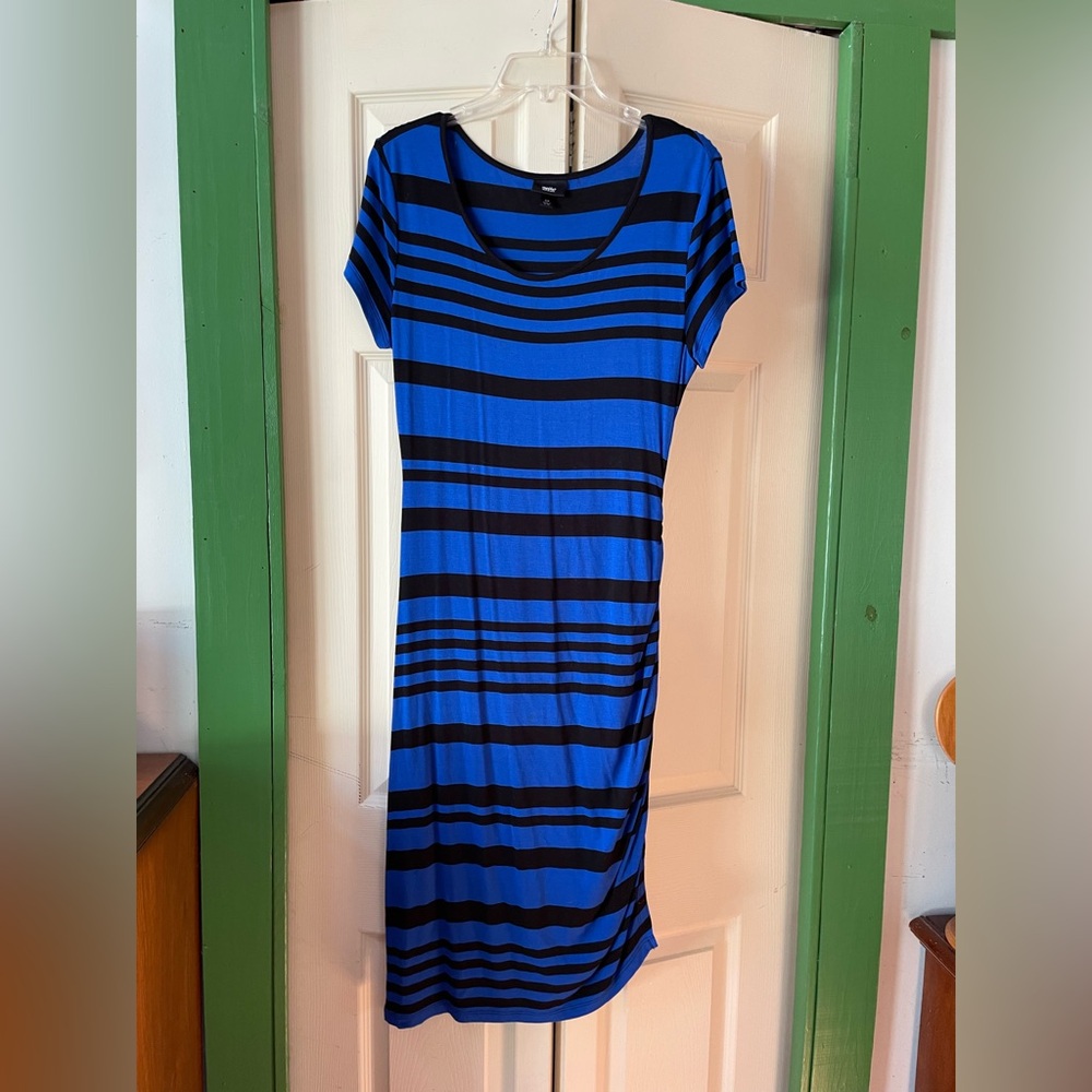 Wassio Blue and Black Striped Midi Dress